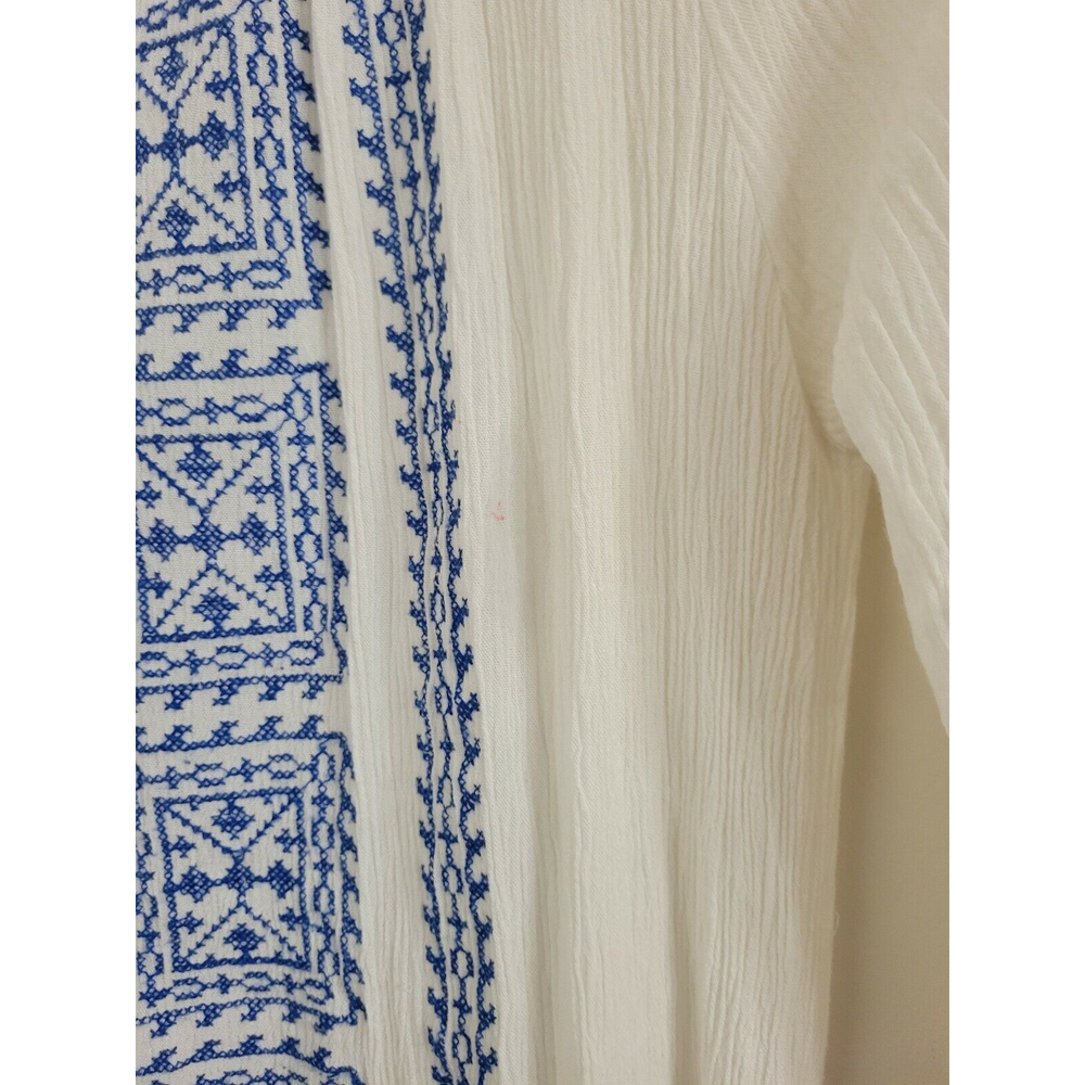 Solitaire Size Lg White/Blue Embroidered Bohemian Rayon Pull Over‎ Blouse - Picture 3 of 6